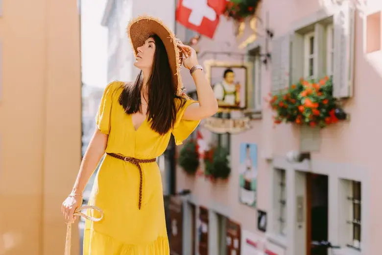 A traveller in the Swiss countryside