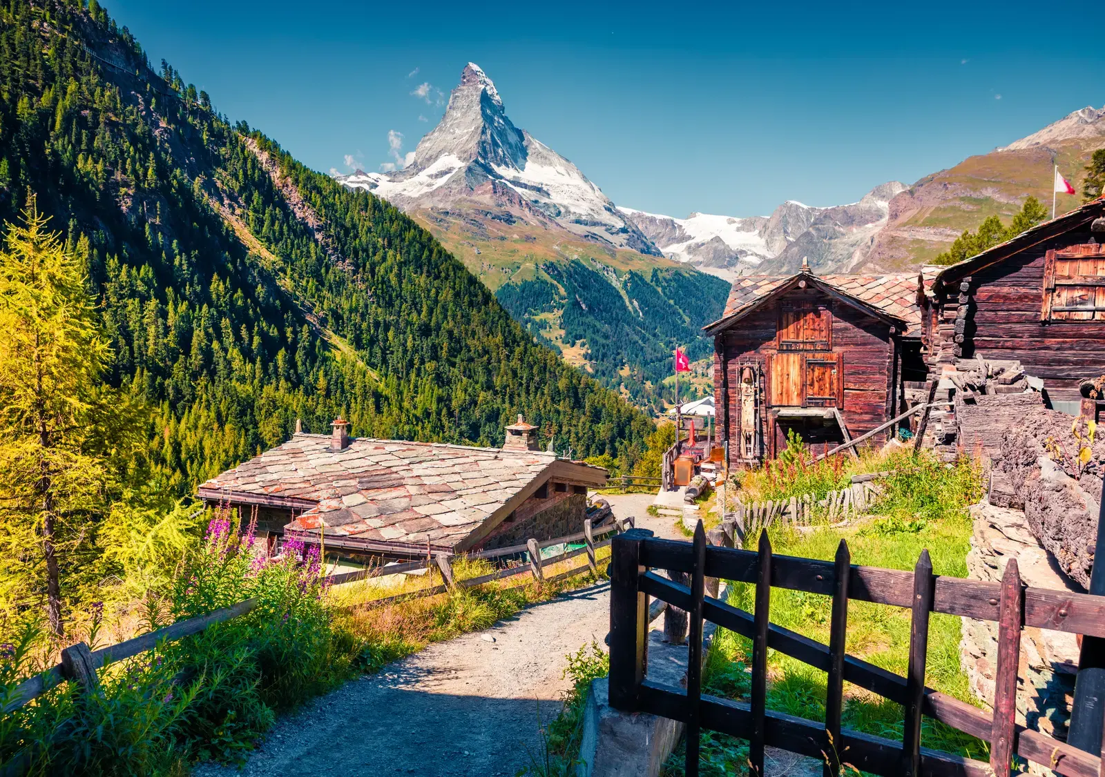 Zermatt village with the Matterhorn behind it